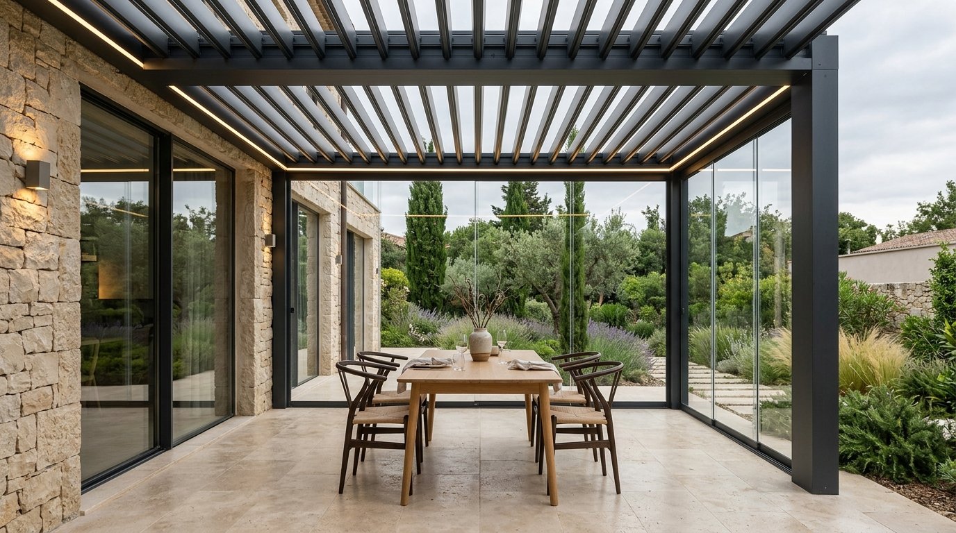 Uygulama sonrası biyoklimatik pergola ve ısıcamlı kış bahçesi